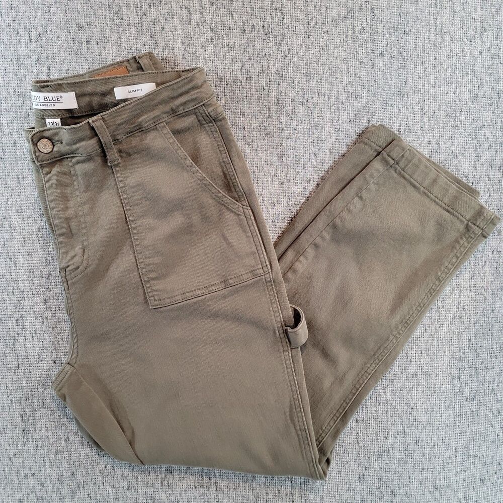 Judy Blue Green Cargo Utility Pants Hammer Loop Slim Fit Size 13 31 Gorpcore